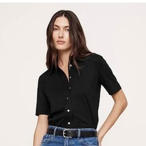 Banana Republic black knit short sleeve button down NWT size S